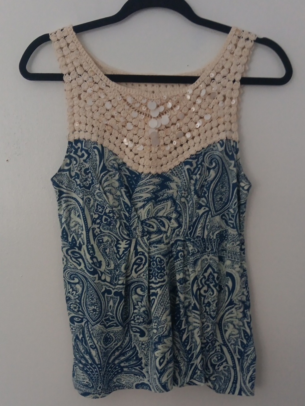 Anthropologie Deletta Crochet Yoke Tropical Print Tank Top #3865
